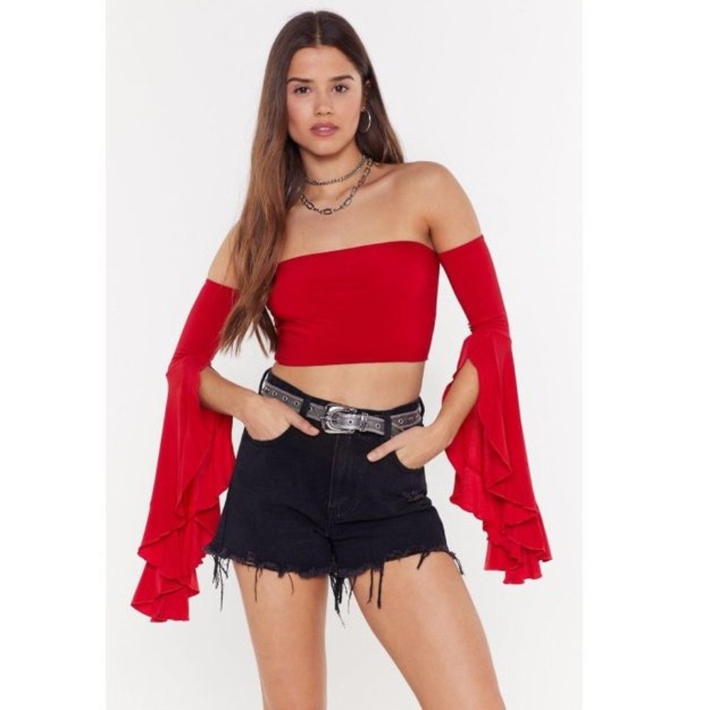 Nasty Gal Bartot Frill Cuff Crop Top